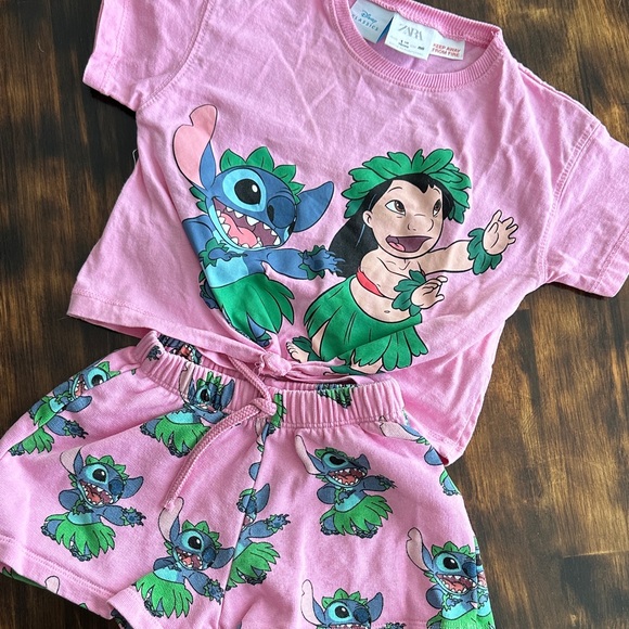 Zara Other - Zara Pink Lilo & Stitch T-Shirt and Shorts Set